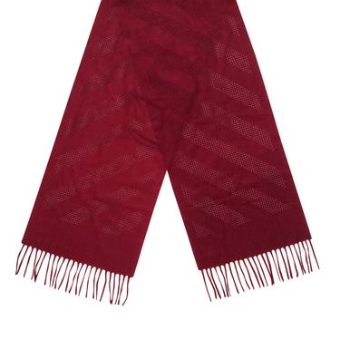 Colombo - Red Cashmere Scarf w/ Perforated Trim &amp; Fringe