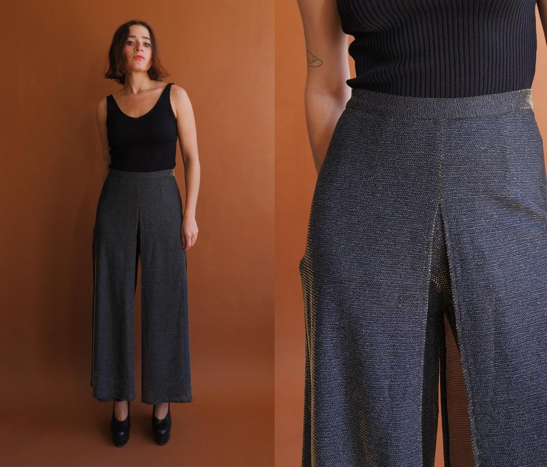 Vintage 80s Black Belted Trousers/ 1980s High Waisted Wide Leg, Bottle of  Bread