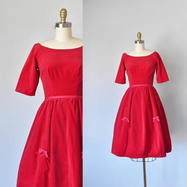 Emma red velvet dress, rockabilly red dress, audrey hepburn 1950s dress 