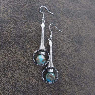 Imperial jasper earrings, modern earrings, unique statement earrings, turquoise blue earrings, contemporary chic earrings, industrial 