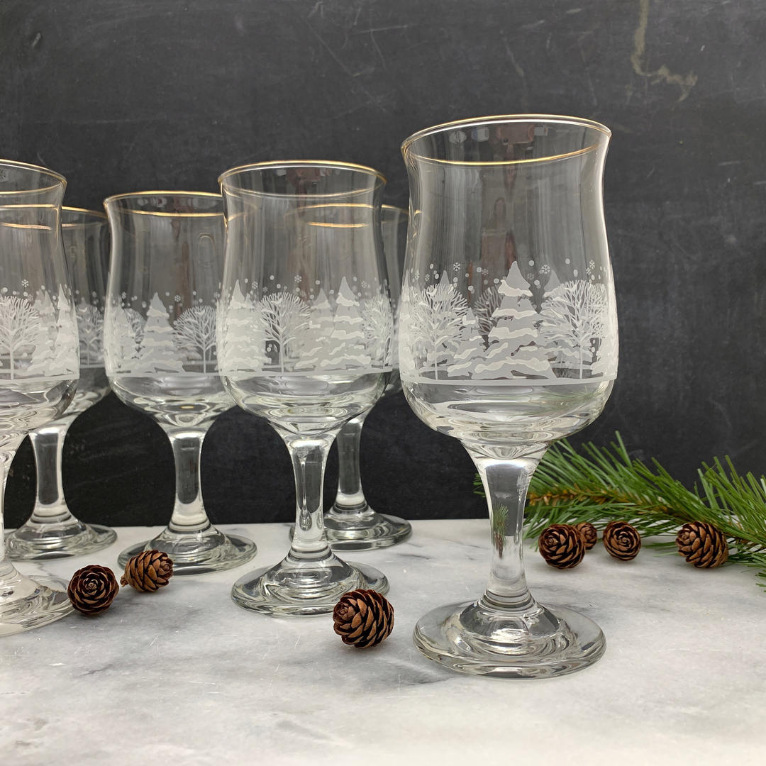 Vintage Frosted Glass Goblets | Set of 6 Libbey Winter Wonderland