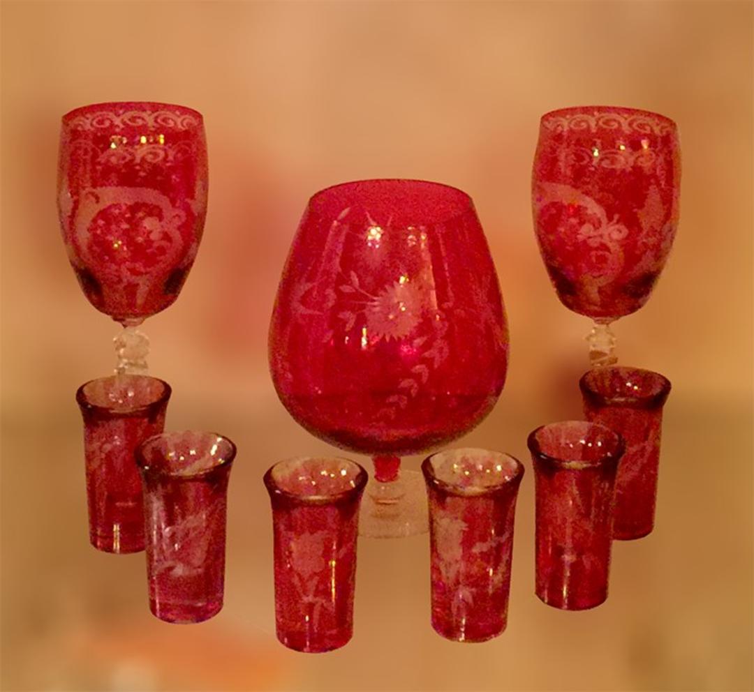 Vintage Etched Red Glassware Vintage Grind House Chicago, IL
