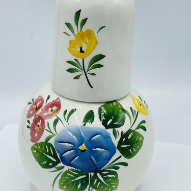 Italian Art Pottery Hand Painted Italy VINTAGE by Bresolin Floral Carafe 
