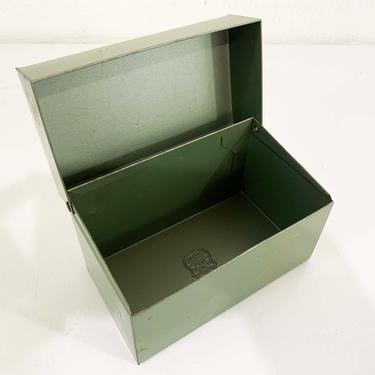 Vintage Metal Recipe Box Green 1950s J Chen &amp; Co. Cheinco Tin Made in USA Mid Century Recipes Forest 50s 