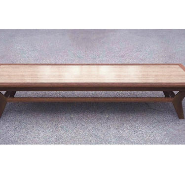 Mid Century Modern 72" long Centerpiece MCM Walnut Coffee Table with Faux Marble top and Slant Legs (PureVintageNYC) 