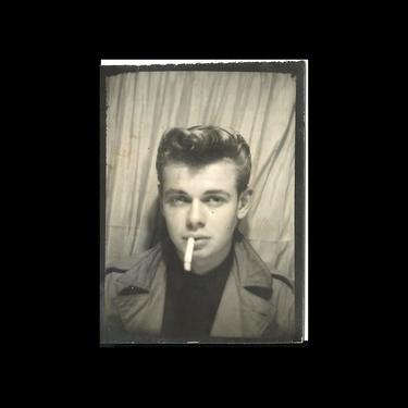 Vintage Photo - 1950s - Greaser Kid Smoking a Cigarette - Rockabilly - Photo Booth Picture - Arcade Photo  - Vintage Fashion - Teenage Boys 