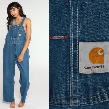 Carhartt Overalls 90s Bib Jean Overalls Denim Pants Dungarees Workwear Utilitarian Blue Pants Baggy Carpenter Vintage Coveralls Medium 38 