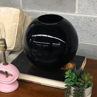 Vintage Vase Retro 1990s Contemporary + Large + Black + Ceramic + Sphere + Orb + Plant or Flower Display + Home and Table Decor 