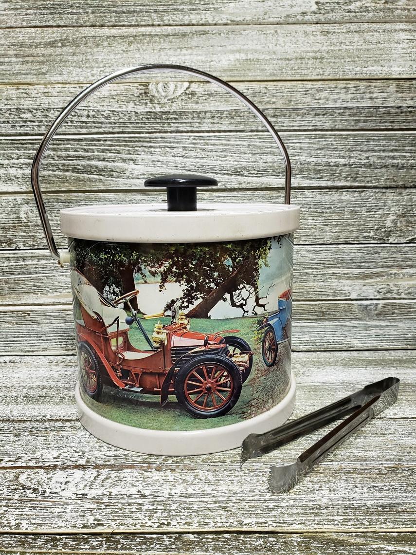 Vintage Antique Cars Ice Bucket Box Justen Old Timer Cars