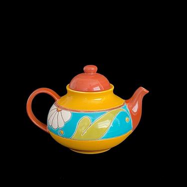 Vintage Modern Eduardo Vega Pottery of Cuenca Ecuador Teapot with FLORAL Design Studio Fine Art Ceramic 