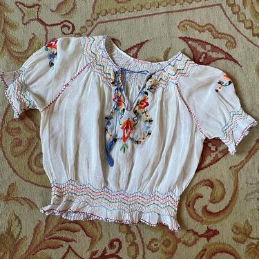 Vintage 1930s Yugoslavia Embroidered Peasant Blouse - Medium 