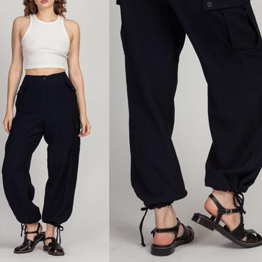 90s Ralph Lauren High Waist Cargo Pants - Medium to Large, 30.5&quot; | Vintage Navy Blue Wool Minimalist Tapered Leg Trousers 