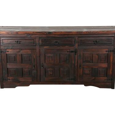 Vintage Rustic Spanish Baroque Carved Pine Sideboard. Credenza. 