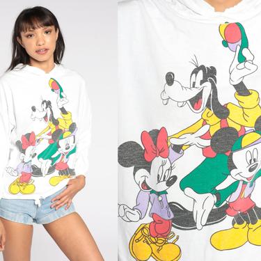 90s Walt Disney Shirt -- Mickey Mouse Shirt Hooded Jerry Leigh Shirt Long Sleeve Mickey Unlimited Hoodie Cartoon 1990s Vintage Large L 