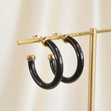 black open large hoop earring, black open hoops, black open hoop earrings, gift idea, round open hoop earring, hoop earring with gold 