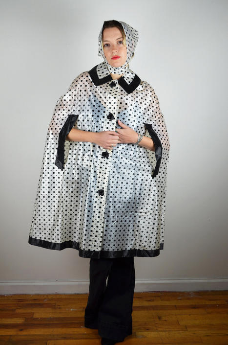 Vintage 60s Raincoat / Spades Polka Dot / Hat / Rain Coat