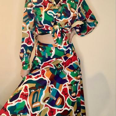 MISSONI for Saks Fifth Avenue Colorful Abstract Faces Top and Skirt Set 