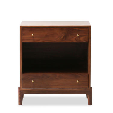 Atwater Nightstand - Solid Walnut Bedside Table - Brass Pulls - Two Drawers 
