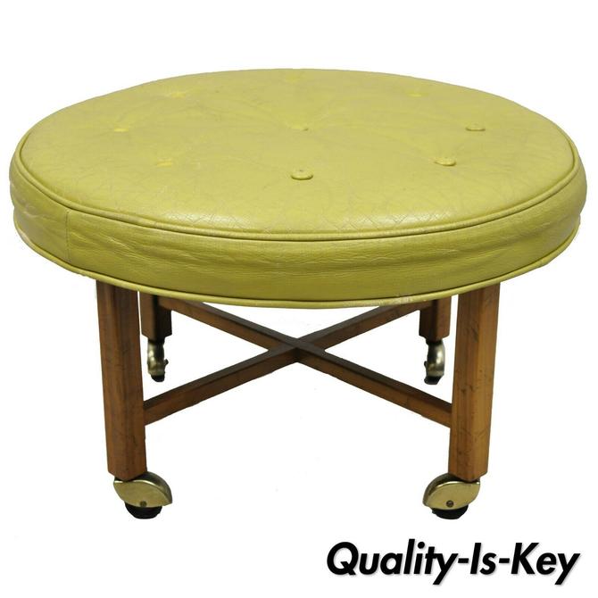 Vintage Baker Milling Road Round Leather Walnut Mid Century Modern Ottoman From Vintage Philly Furniture Of Philadelphia Attic