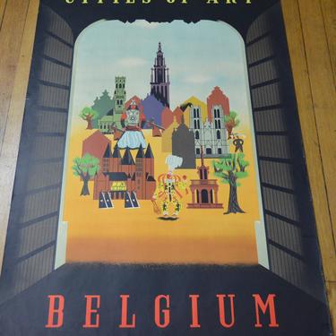 Vintage 1950s Belgium "Cities of Art" Tourism Travel Poster 