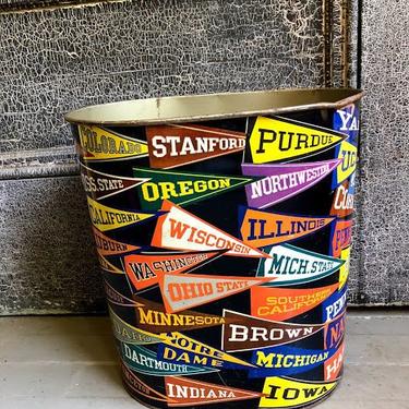 Vintage Collegiate Trash Can College University Pennants Back to School Dorm Decor 