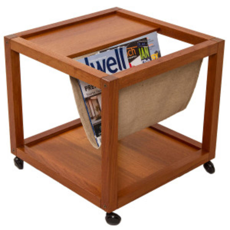 Teak Rolling Magazine Rack/Side Table