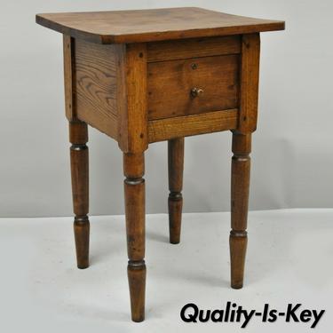 Antique Handmade Oak &amp; Walnut Primitive Colonial One Drawer Work Stand End Table