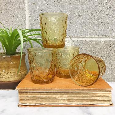 Vintage Drinking Glasses Retro 1960s Anchor Hocking + Lido Milano + Honey Gold Amber + Set of 4 + Crinkle + Juice Glass + Kitchen Decor 