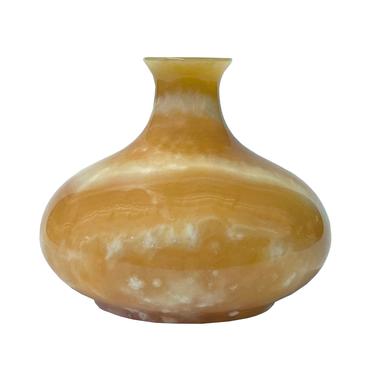 Natural Yellow Brown Stone Carved Fat Round Shape Display Vase ws1818E 