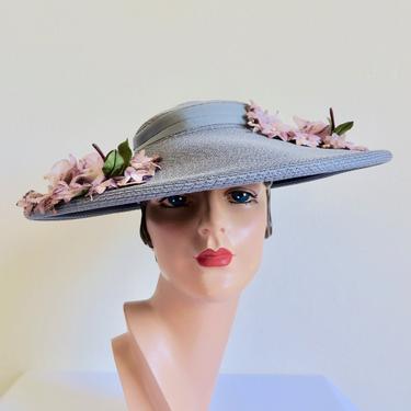 1960s Deadstock Mod Pink Straw Derby Hat with White Vinyl Accents