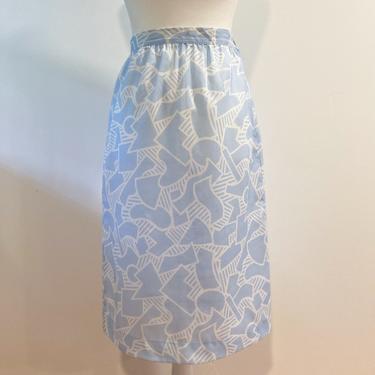 80s Light Blue and White Abstract Shapes Skirt | Small/Medium 26&amp;quot; 27&amp;quot; Waist 