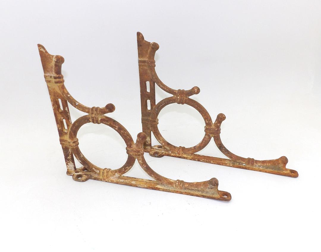 Antique Farmhouse Cast Iron Large Shelf Brackets Architectural Salvage