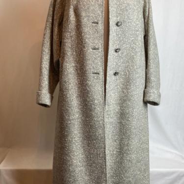 50’s long wool soft gray &amp; white overcoat~ oversized collar~ dress rhinestone buttons~ pinup 1950’s modern winter coat~ size 6 