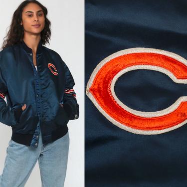 90s Chicago Bears Starter Blue Button Up Satin Jacket