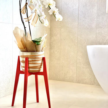 Red Indoor Plant Stand Mid Century 