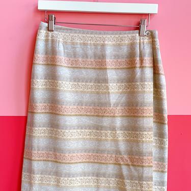 1990s Neutral silk print skirt, sz. M