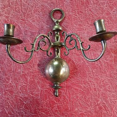 Vintage brass double arm candle sconce 13 1/2