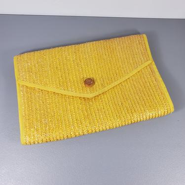Vintage Yellow Rattan Handbag Laptop Bag 