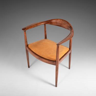 Early Hans Wegner Model JH501 Round Chair / Presidential Chair in Oak w/ a Distressed Leather Seat, c. 1950 
