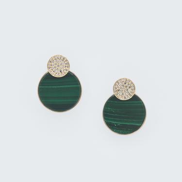 Round Malachite and Diamond Earrings
