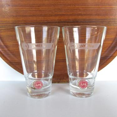 Set Of 2 Jameson Red Label Glasses, John Jameson And Son Irish Whiskey Tumbler Set, Vintage Highball Barware 