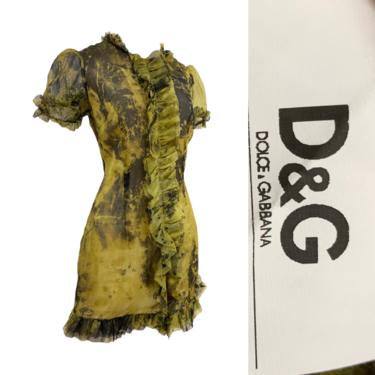 Vtg Vintage Early 2000s Designer Dolce & Gabbana Chiffon Ruffle Mini Dress 