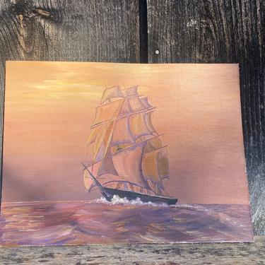Nautical Art -- Ship Art -- Vintage Ship Art -- Vintage Nautical Art -- Irene Parks -- Vintage Maine Painting - Maine Painting -- Sunset Art 