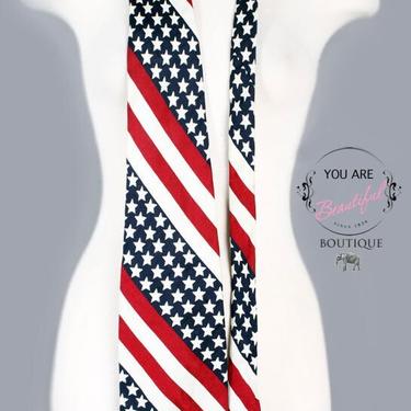 1970's The Belly Warmer Vintage Mens Tie, USA Flag, Red White &amp; Blue, Wide Disco era Hippie Neck Tie, Stars and Stripes Necktie 