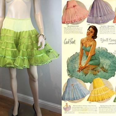 Spring Into Summer - Vintage 1950s 1960s Chartreuse Lime Green Nylon Netted Crinoline Petticoat 