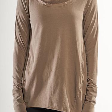 Asymmetric Mesh Edged Long Sleeve T-Shirt in TAUPE Only