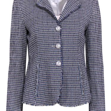 Armani Collezioni - Blue &amp; White Patterned Tweed Jacket w/ Anchor Buttons Sz 6