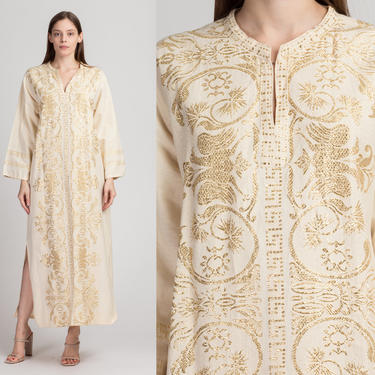 1960s Greek Metallic Embroidered Kaftan Dress - Large | | Flying Apple  Vintage - Los Angeles, CA | ATTIC