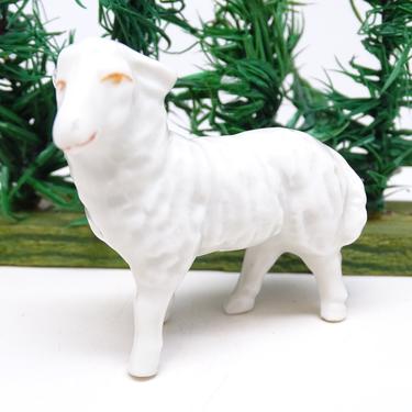 Antique German Lamb or Sheep, Hand Painted Glazed Porcelain, Vintage Toy Animal for Christmas Nativity Putz Creche 
