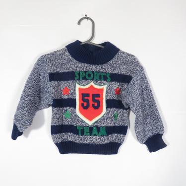 Vintage 80s Baby Acrylic Knit Sports Striped Sweater Size 12M 